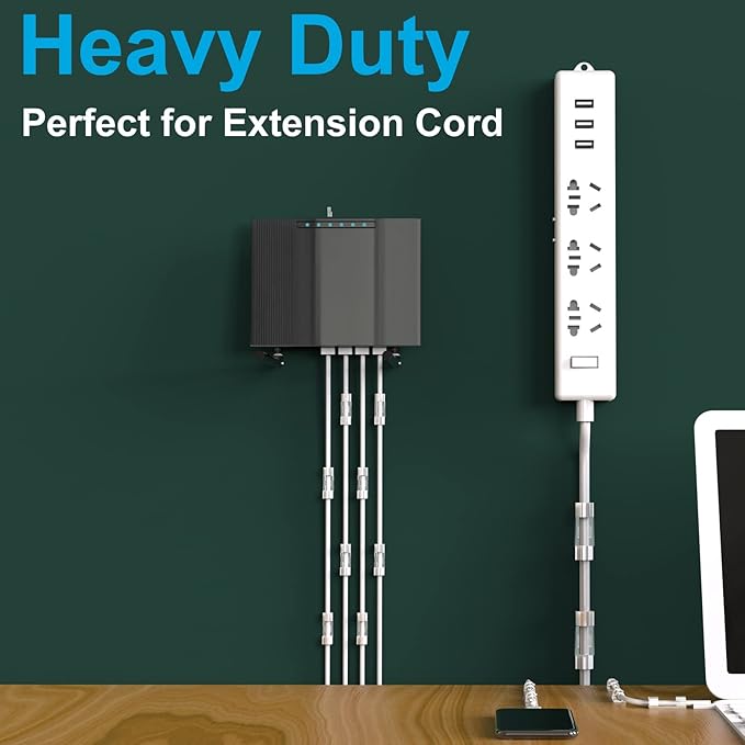 Wire Clips Black (Large, 26PCS), Heavy Duty Extension Cord Clips for Wall, Adhesive Cable Clips Wire Holders for Electric Wires, Powre Cable, PC, Ethernet, TV-Coax, LED Light Clips