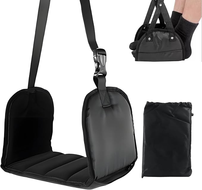 Zorfeter 1 Pack Memory Foam Foot Hammock with Drawstring Bag, Adjustable Foot Rest Portable Foot Sling, No Collapse Support Plates for Plane Travel/Travelers