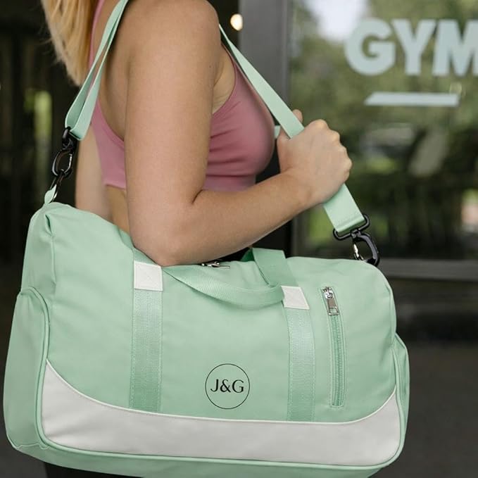 J&G Waterproof Gym Duffel Bag – Lightweight Travel & Sports Bag with Shoe Compartment and Wet Pocket for Men & Women – Carry-On Weekender for Gym, Beach, Trips – 8 Colors (Green)