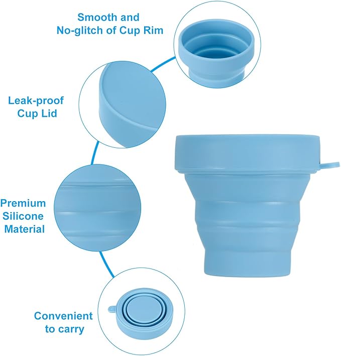PATIKIL Collapsible Travel Cup, 4 Pack 170mL Travel Folding Water Cup Silicone Mug Portable Drinking Cup for Camping Hiking Outdoor, Blue