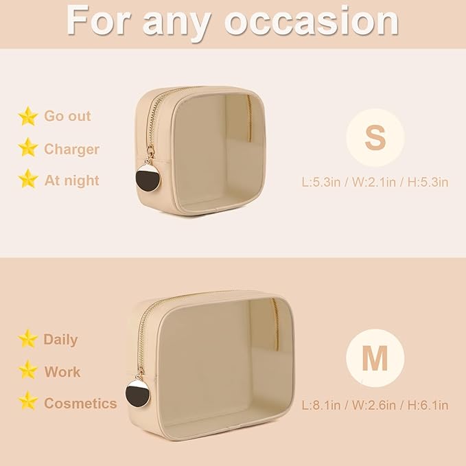2PCS Clear Makeup Bag Set, Waterproof TPU Purse Organizer Pouches, TSA Approved Toiletry Bag, Diaper Bag Organizer Pouch, Travel Organizer Bags for Women and Kids