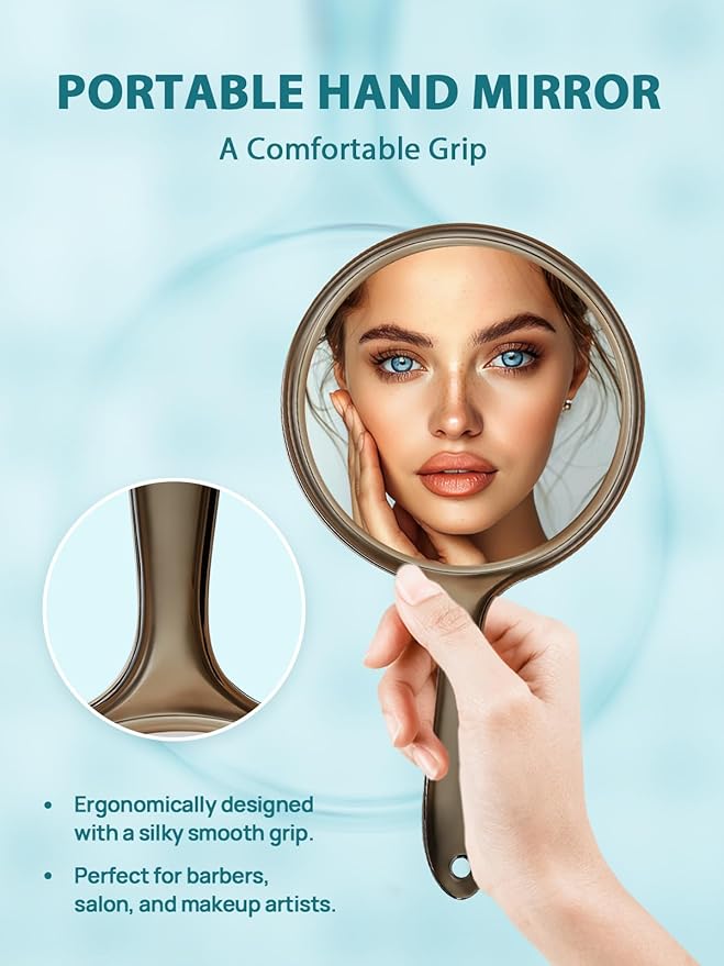 Double-Sided Handheld Mirror with 1X/5X Magnification, Perfect for Travel and Makeup, 8.3" L x4.5 W,Transparent Black, 1PC