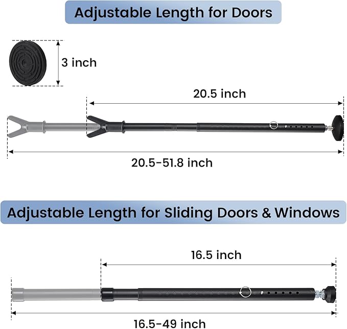 Sliding Door Security Bar 3 Pack, 20.5-51.8 Inch Adjustable Door Stoppers Security Sliding Glass Door Security Bar, Heavy Duty Window/Patio Door Security Bars Black