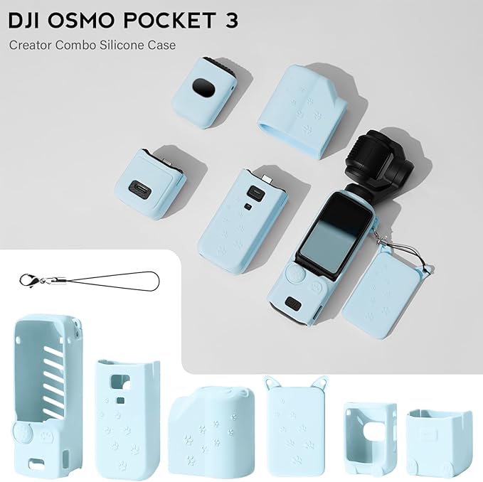 Pocket 3 Case, Cute Silicone Protective Case Compatible with DJI Osmo Pocket 3 Creator Combo, Lightweight Screen Protector Grip Cover Accessories for Xtra Muse - Cat Paw Blue
