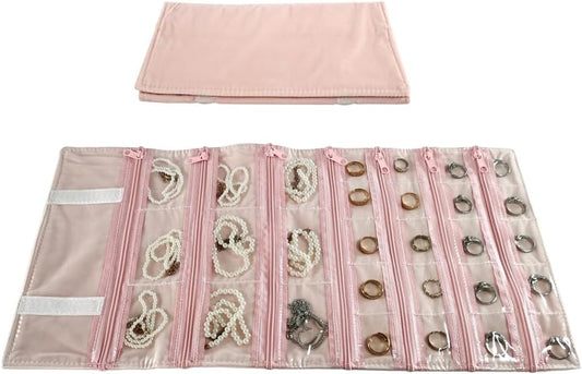 Travel Jewelry Roll Bag Portable Organizer Pouch With Grids&PVC Cover Storage Bags for Necklace, Bracelet, Bracelet,Ring, Badge, Pendant