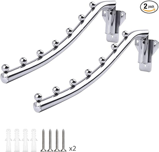 Folding Wall Mounted Clothes Rack, Wall Clothes Hanger Detachable Sturdy Swing Arm Coat Hanger Stainless Steel Clothes Hook Closet Rod Clothing Holder Drying Racks for Bathrooms Laundry Room, 2 Pack