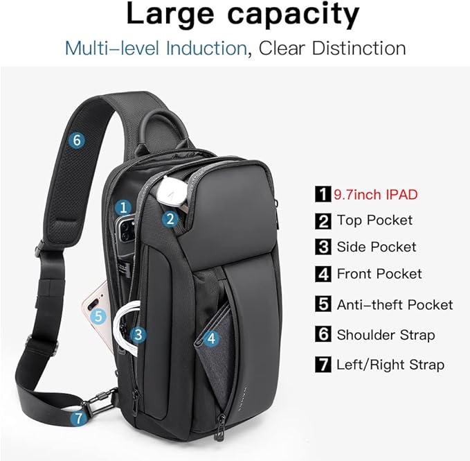 BANGE Men's Crossbody Backpack - Waterproof Shoulder Bag for Travel, Hiking & Daily Commute