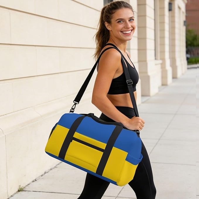 Flag of Ukraine Print Gym Bag with Shoe Compartment for Women Men, 17.7in Sports Duffle Weekender Tote, Overnight Travel Duffel Bag Carry On