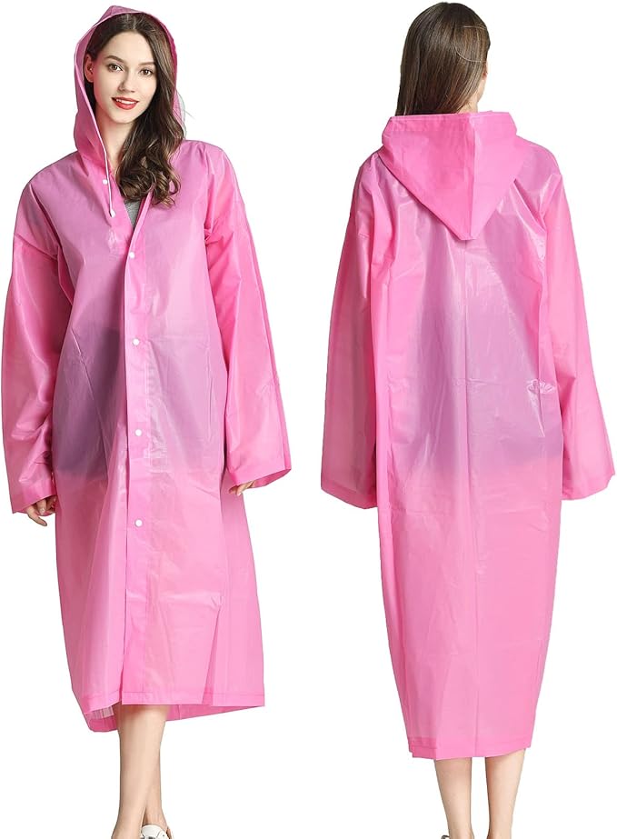 Raincoat, EVA Rain Coats Reusable Rain Ponchos Plastic Rain Jacket for Adults Men Women with Hood and Sleeves