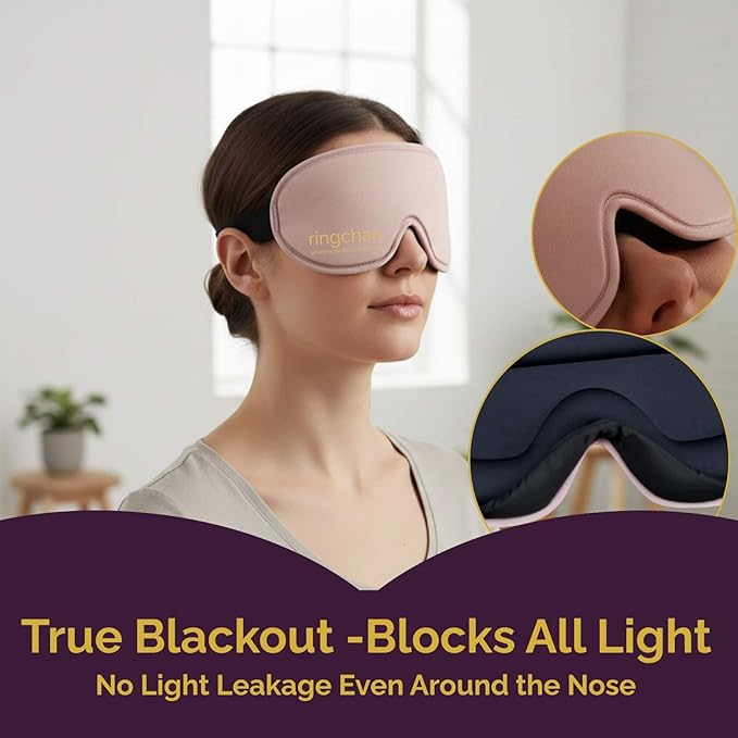 Sleep Masks for Women Lash Friendly - 100% Blackout Eye Masks for Sleep - Zero Eye Pressure Sleeping Mask for Naps, Travel & Meditation, Adjustable & Soft - Dusty Rose Pink