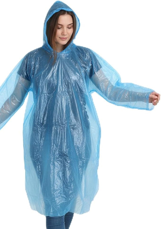 10 Pack Clear Rain Ponchos for Adults Disposable Clear Extra Long Emergency Poncho with Hood Ponchos Unisex Waterproof Raincoat for Outdoor Activities, Camping, Concerts Essentials, Random Colors