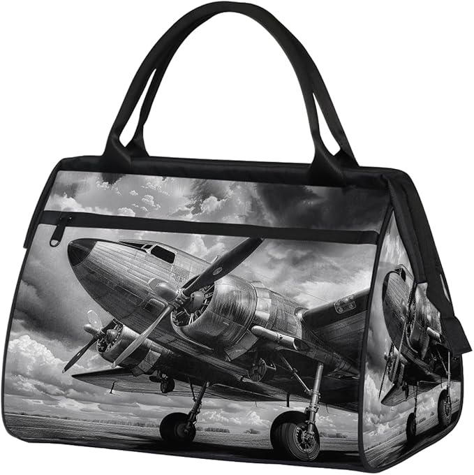 Multipurpose Duffle Bag, Waterproof Carry On Bag with Spacious Design, Retro Airplane Gym Bags, 15.2x8.3x11.6in