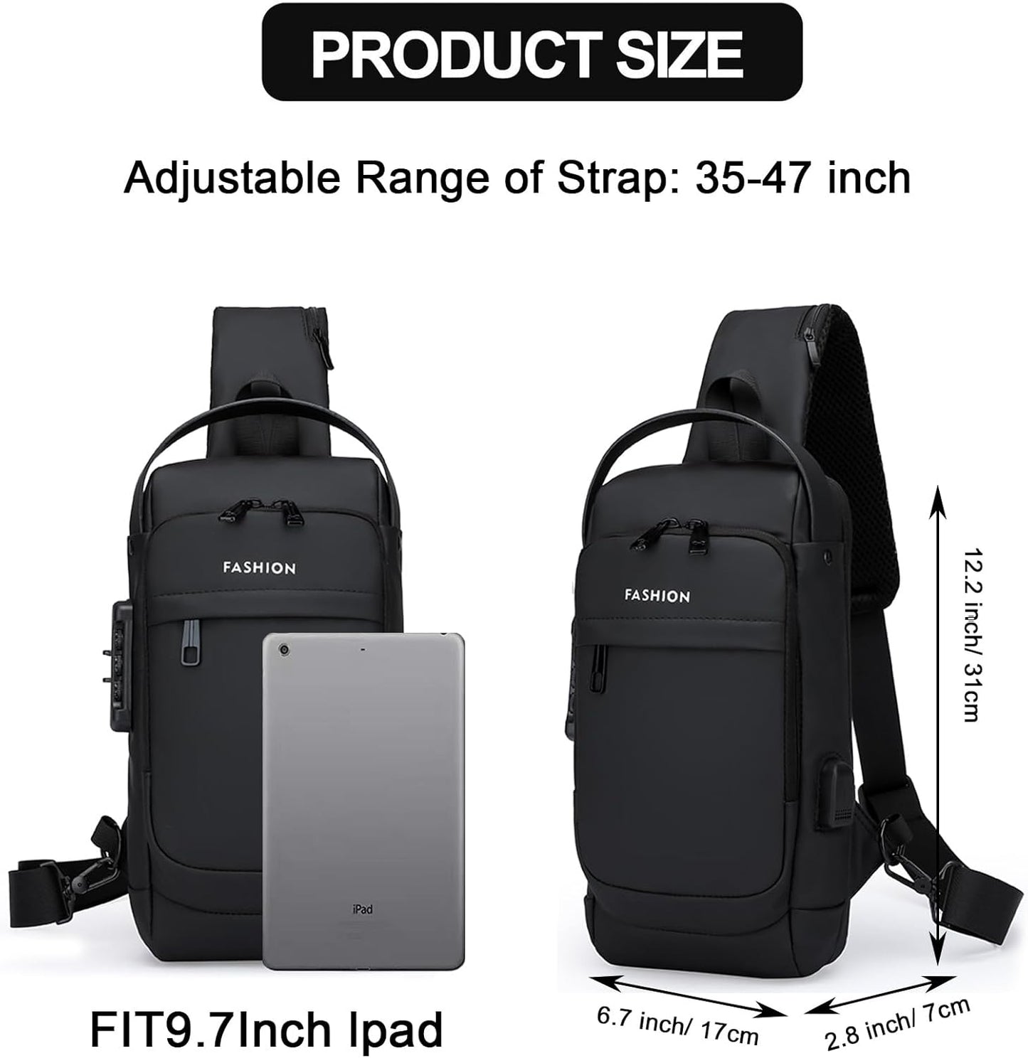 Sling Bag for Men Anti-theft USB Crossbody Shoulder Backpack Purse Waterproof PU Leather Chest Bag Travel Daily Use