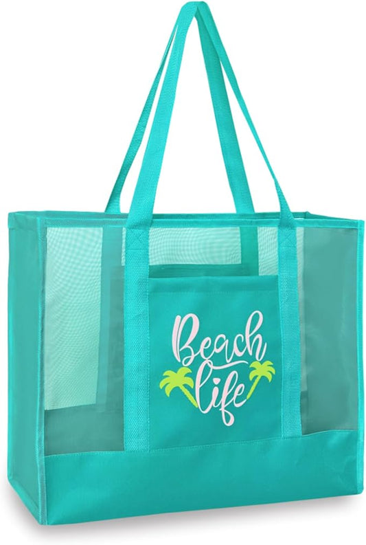 Reusable Large Beach Bags With 2 Pockets & Zipper, Lightweight Beach Tote for Poolside, Trip/swim