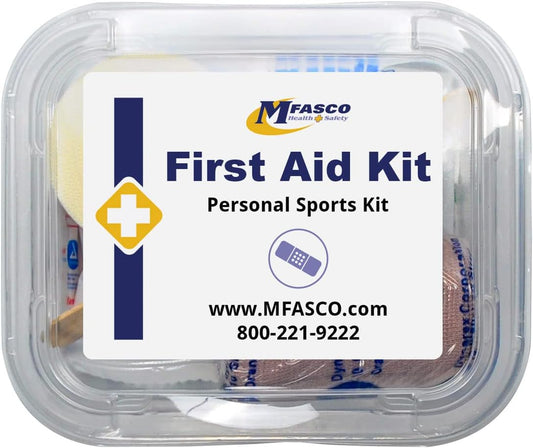 MFASCO First Aid Kit, Compact Sports - Emergency Medical Essentials for Hiking, Camping, Travel, Outdoor - Lightweight, Mini Size for Backpacking, College Students, Teens - 5.5 x 5 x 3 inches