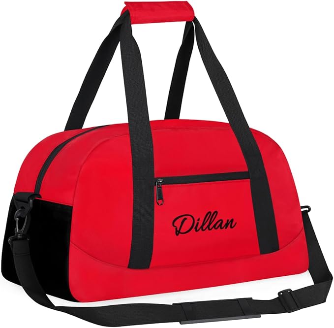 Personalize Kids Duffel Bag With Custom Name Text Carry-On Overnight Travel Gym Lightweight Dance Sports Bags For Boys Girls Kids/Red