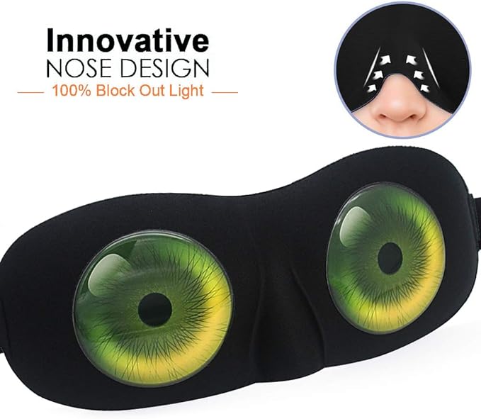 Tphon Eye Sleep Mask Funny Blindfold for Women Men Kid, Upgraded 3D Contoured 100% Blackout Sleeping Mask with Adjustable Strap, Soft Night Blindfold Eye Shades for Travel Naps Shift Works Games