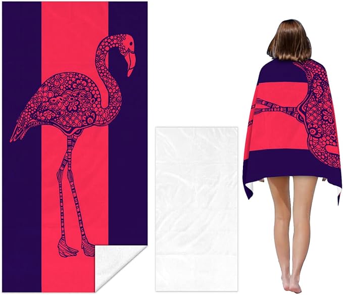 Flamingo Beach Towel - 30x60 Inch Fast Dry Microfiber Towel, Lightweight & Versatile for Beach, Pool, Yoga, Travel, Ideal as Beach Blanket & Vacation Essential