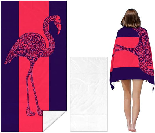 Flamingo Beach Towel - 30x60 Inch Fast Dry Microfiber Towel, Lightweight & Versatile for Beach, Pool, Yoga, Travel, Ideal as Beach Blanket & Vacation Essential