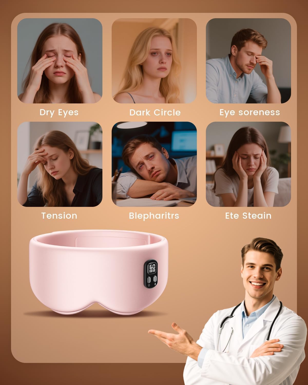 Heated Eye Mask - Cordless Eye Mask for Dry Eyes ｜4 Heating Levels ｜Timer Shutoff Functions｜Washable Dry Eye Relief｜1500mAh｜Sleep & Travel Essential｜Silk Fabric