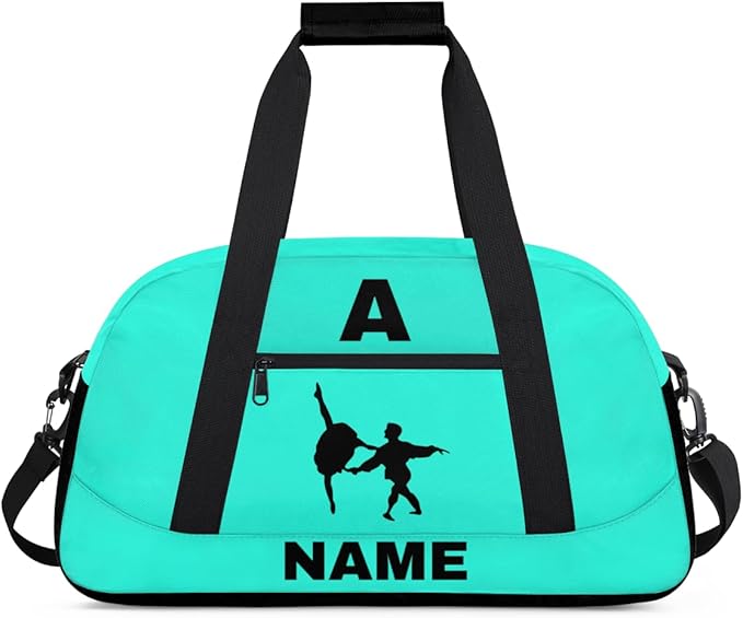 Personalize-Kids-Sports-Duffel-Bags With Custom Name Text Carry-On Overnight Travel Gym Lightweight Dance Pattern Sports Bags For Girls Boys Kids,Cyan