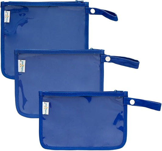 babygoal Clear Travel Organizer Bags 3 Pack, TSA Approved Mess-Proof Pouches with Snap Handle, Water-Resistant Toiletry Essentials for Baby & Mom (Blue)