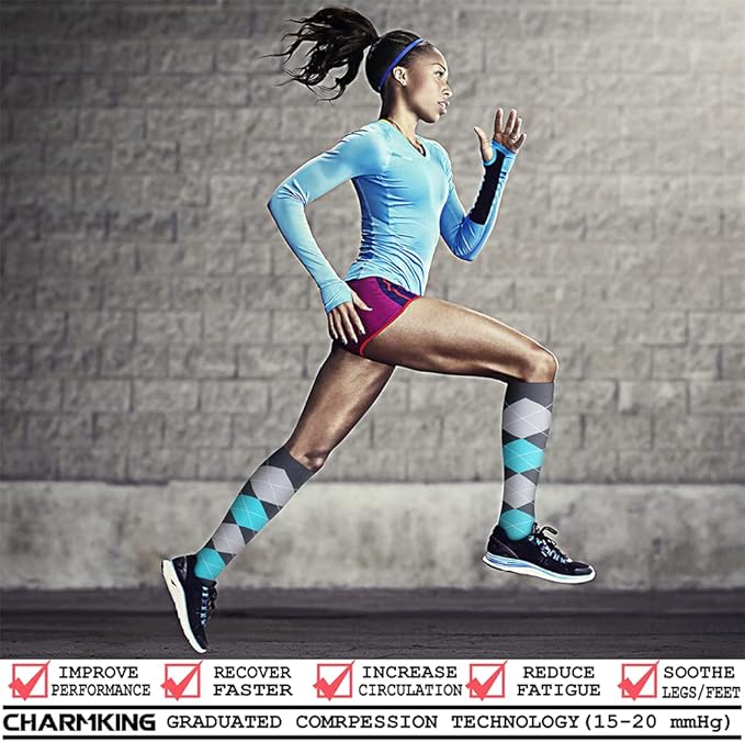 CHARMKING 6 Pairs-Compression Socks for Women & Men Circulation Best Support for Nurses, Running, Athletic,Flight Travel