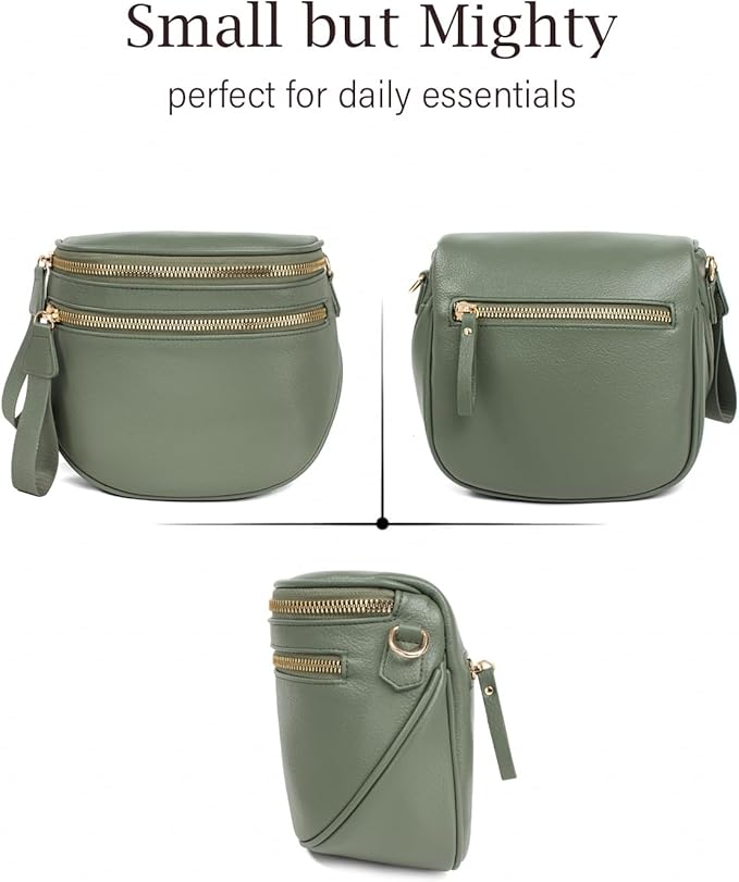 Valentoria Fashionable Womens Leather Waist Bag Crossbody Bag Detachable Wallet Adjustable Shoulder Strap (Bean Green)