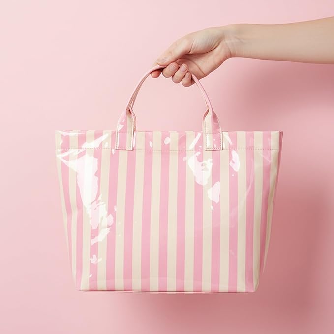JQWYGB Striped PVC Tote Bag Large Glossy Striped Handbags Waterproof Top Handle Bag Plastic Tote Handbag Beach Travel Work