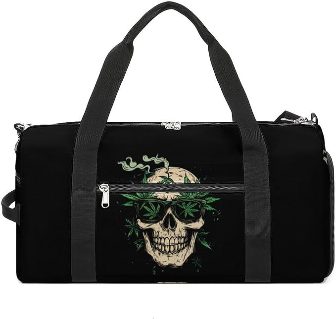 Weed Skull Gym Bag Travel Duffle Bag Workout Sports Bag with Shoe Compartment