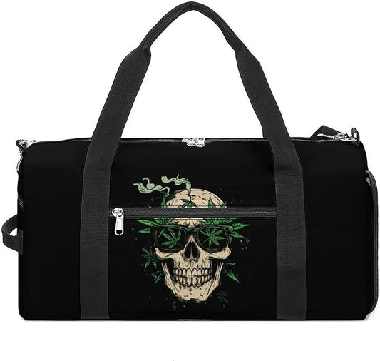 Weed Skull Gym Bag Travel Duffle Bag Workout Sports Bag with Shoe Compartment