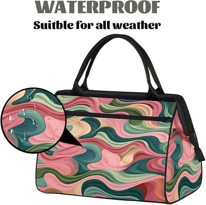 Geometric Colorful Waves Overnight Weekender Bag for Women Men Travel Duffel Bags Waterproof Luggage Carry on Sports Yoga Gym Bag