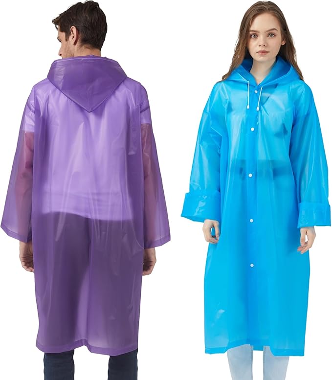 Rain Ponchos Raincoats for Adults Women, Reusable Rain Jacket Coats with Hood for Family Disney Park Travel 2 Pack
