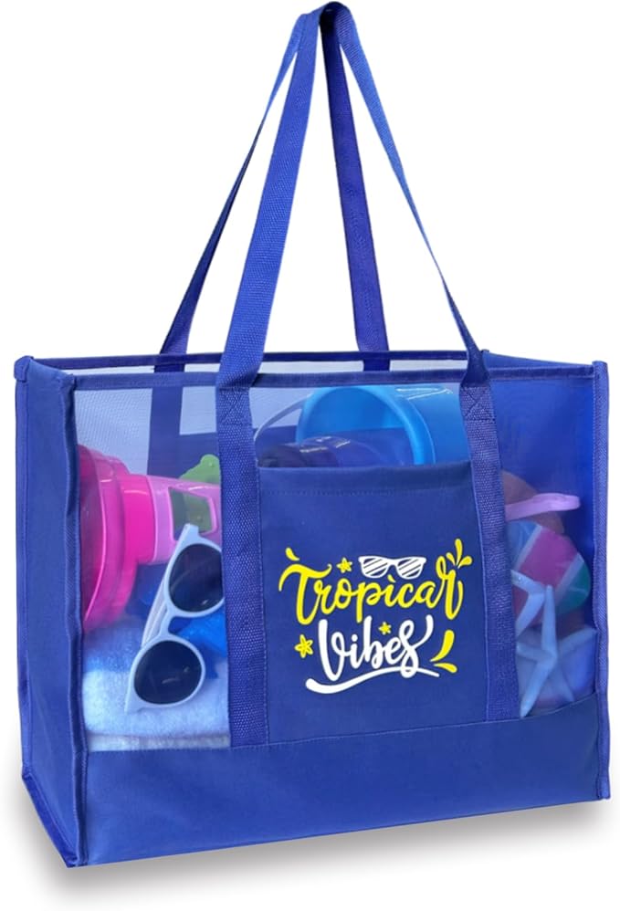 Reusable Large Beach Bags With 2 Pockets & Zipper, Lightweight Beach Tote for Poolside, Trip/swim