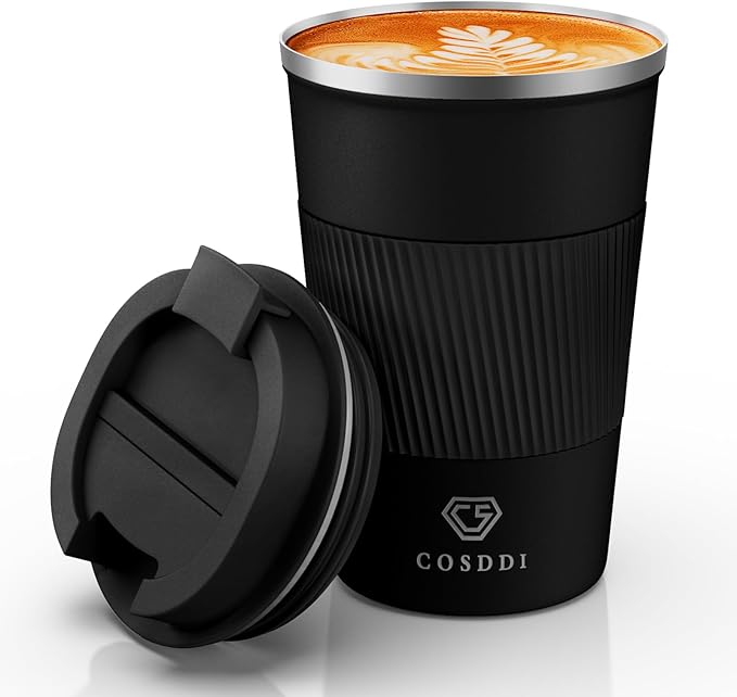 CS COSDDI 12 oz Stainless Steel Vacuum Insulated Tumbler - Coffee Travel Mug Spill Proof with Lid - coffee Cup for Keep Hot/Ice Coffee,Tea and Beer (3rd Black)