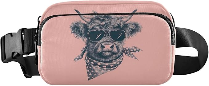 Cute Highland Cow Bandana Sunglasses Fanny Pack for Women Men Water Resistant Fashion Waist Packs with Adjustable Strap Belt Bag for Travel Workout Jogging Hiking 21220181