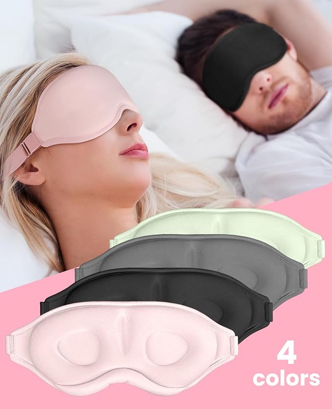 Sleep Mask for Side Sleeper Women Men, Light Blocking Eye Mask for Sleeping, 3D Contoured Cup Sleeping Mask for Zero Eye Pressure, with Adjustable Elastic Strap for Sleep Travel, Black