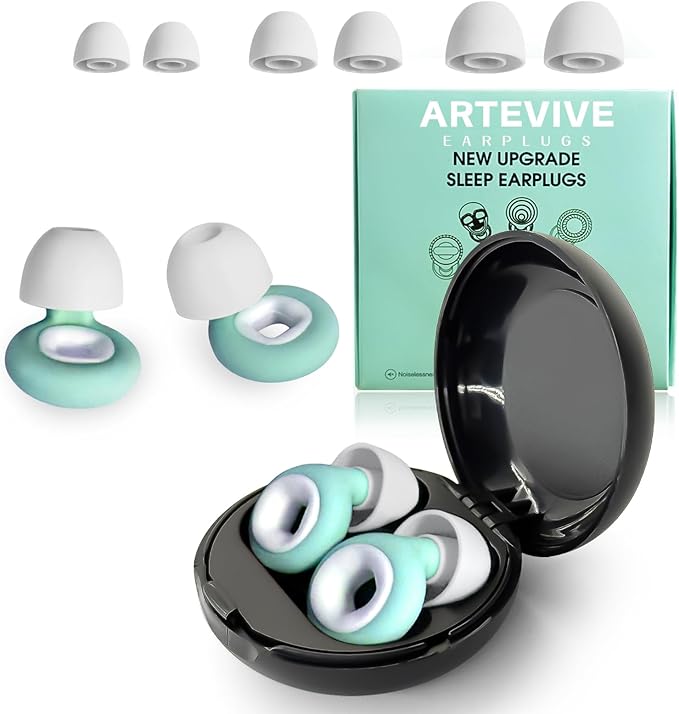 Artevive Earplugs Motorcycle.Ear Plugs for Sleeping Noise Cancelling 35dB Noise Reduction、Reusable Ear Plugs,Super Soft for Motorcycles Cycling、Sleeping、Work、Travel(Green White)