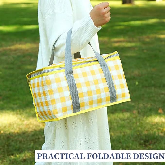Insulated Picnic Bag Cooler Reusable, Beach Bag Cooler Bags with Zippered Top - Insulated Bag for Hot or Cold,Picnic Basket Collapsible, Picnic,Beach, Outdoor (13.8x7.9x7.9 in)