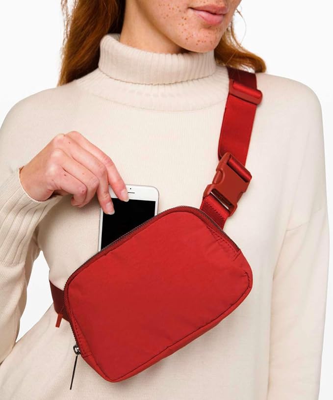Fanny Pack Cross Body Bag Small Crossbody Bags for Women Men Trendy Nylon Waterproof Mini Purse Travel Running Belt Lulu Dupes Bum Hip Chest Waist Pack Side Bag Must Have Red