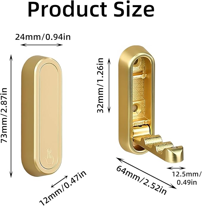 4PCS Folding Coat Hook, Foldable Gold Wall Hooks, Gold Foldable Wall Hooks, Flip Down Hook Made of Zinc Alloy for Bathroom, Kitchen, Bedroom, Wall Mount for Hanging Coats, Towels, Hats, Bags