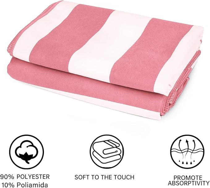 2-Pack Microfiber Beach Towels Set (63"x31.5" + 31.5"x16") | Oversized Quick Dry Sand Free Travel Towel for Beach Pool Gym Camping (Pink)