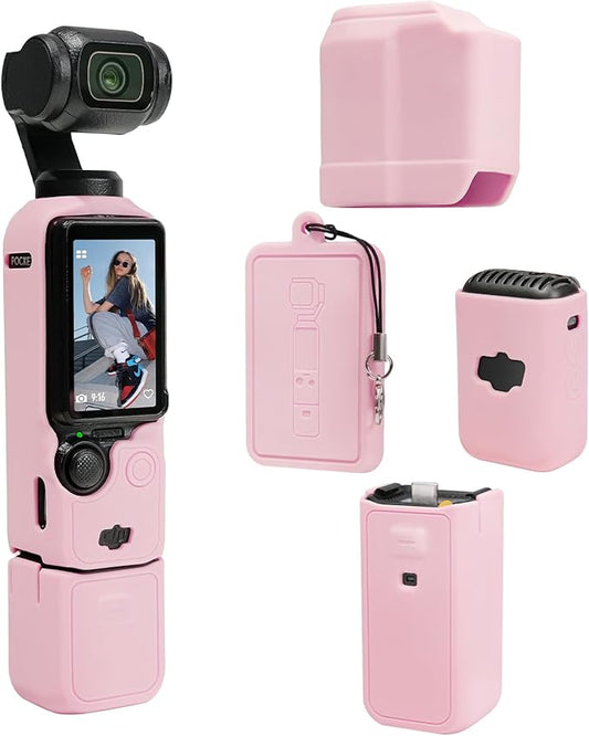 Protective Case for DJI Osmo Pocket 3 / Xtra Muse Camera, Soft Silicone Grip Cover with Screen Protection & Mic, Lightweight, Anti-Scratch, for Travel, Vlogging, Daily Filming – Pink