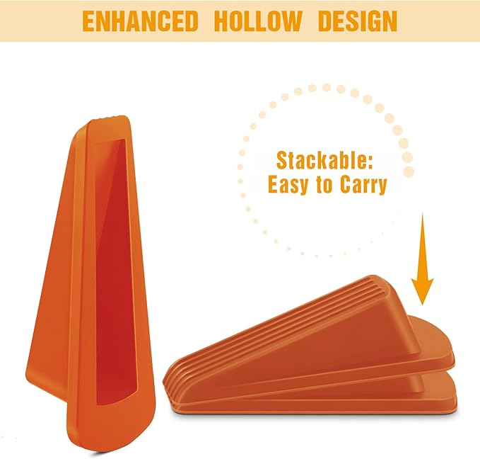 Crosize 5 Pack Door Stoppers for Bottom of Door, Premium Rubber Door Stops, Sturdy Wedge for Carpet, Tile, Concrete, Wood, Door Holder for Heavy Duty Door, Orange