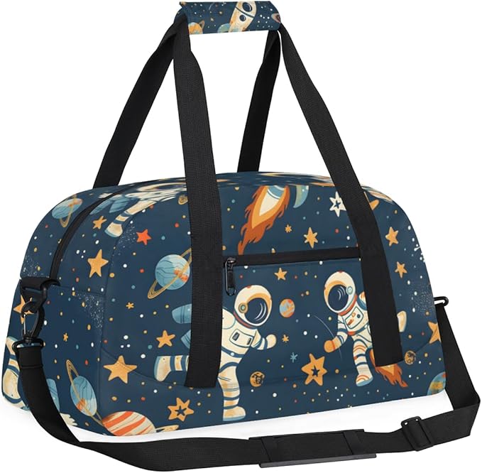 Rocket Astronaut Gym Travel Duffle Bag for Women & Men with Front Zipper Pocket for Sports, Overnight, Weekender, Carry On,Workout & Dance Bag,Cute Space,18.9 * 8.7 * 10.6 in