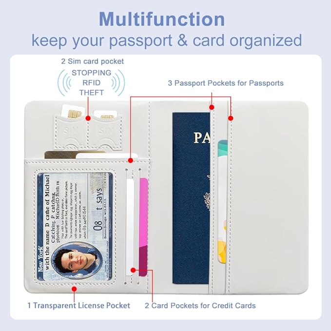 PU Leather Passport Holder Cover 5.9×4.3 Inch with Credit Card Slot and Boarding Pass Slot Combo Blocking Passport Holder Wallet Cover Case for Travel Boarding Essentials (Sticker)