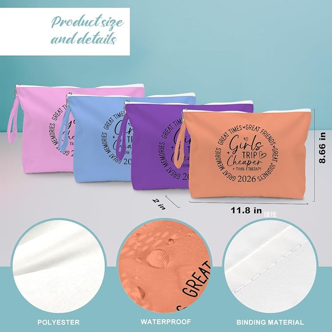 Fokongna 4PCS Girls Trip Gifts Wet Bag Wet Dry Bag Beach Bags Favors for Swimsuit Toiletry Bags Travel Essentials For Women, For Beach Travel Gym Swimsuit Dirty Diaper