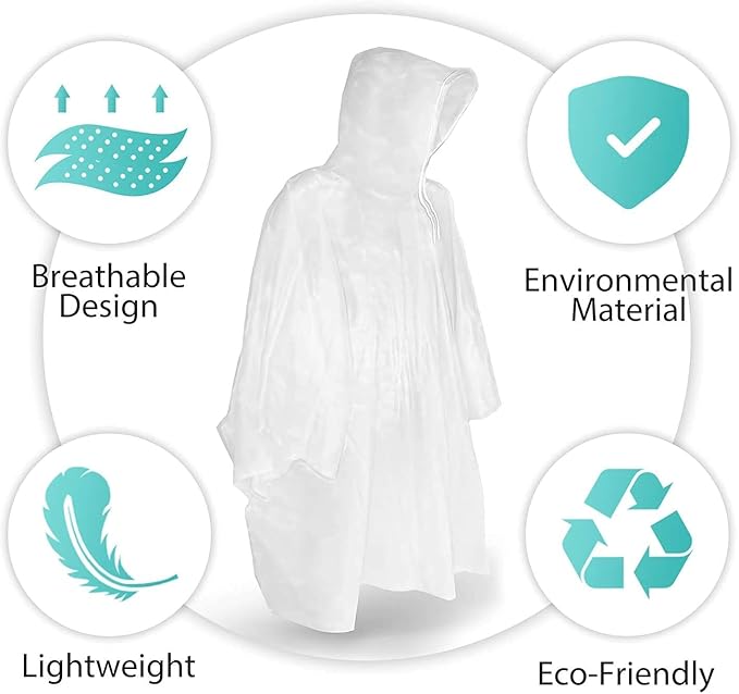 Rain Ponchos, Emergency Disposable Rain Poncho with Drawstring Hood&Waterproof Plastic for Adults&Teens