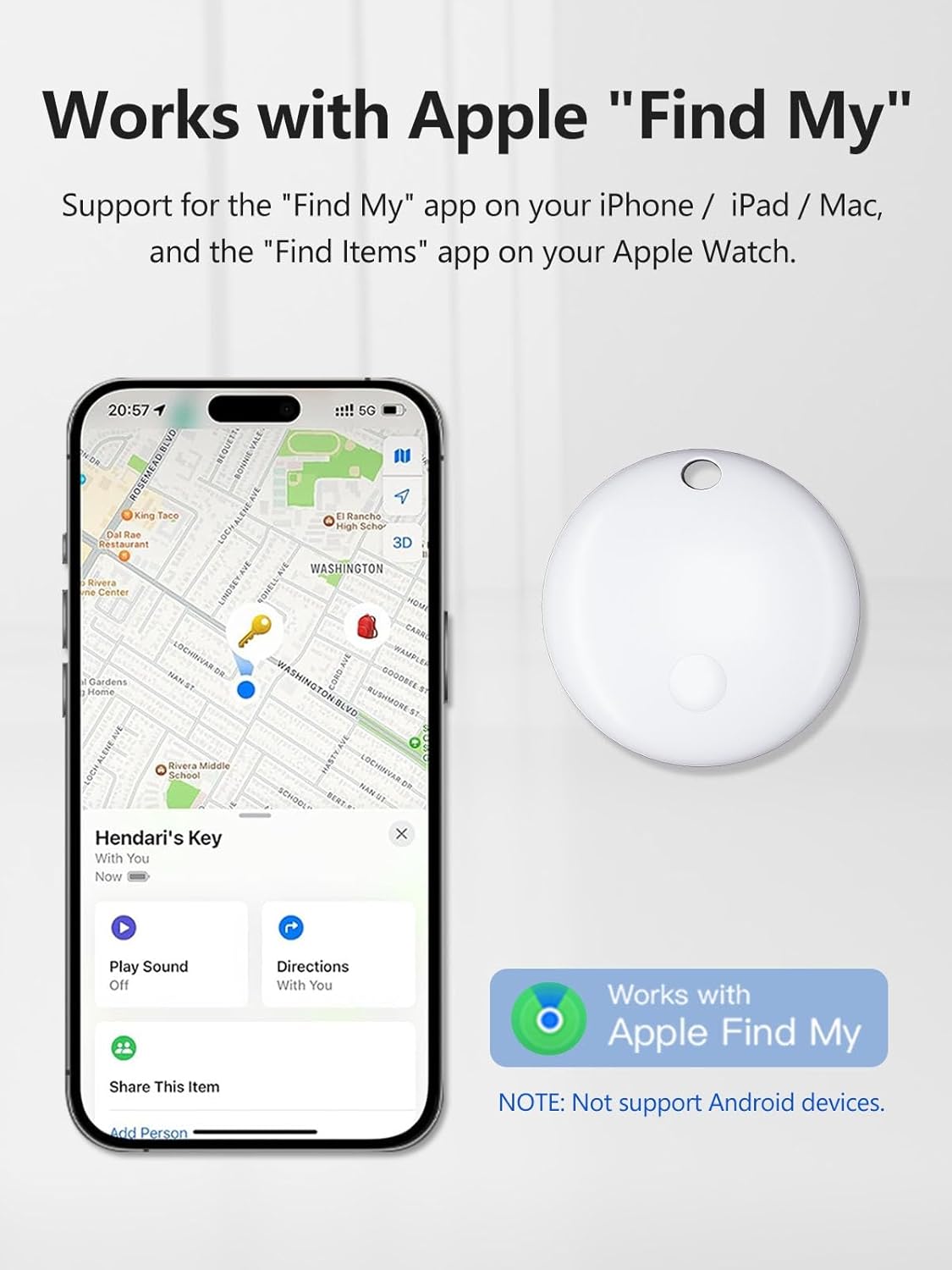 Tracker Tags, Item Finder Work with Apple Find My (iOS Only), Tracking Device Locator Smart Tag for Luggage, Keys, Wallet, Bike, Pets, Bags (White, 1 Pack)