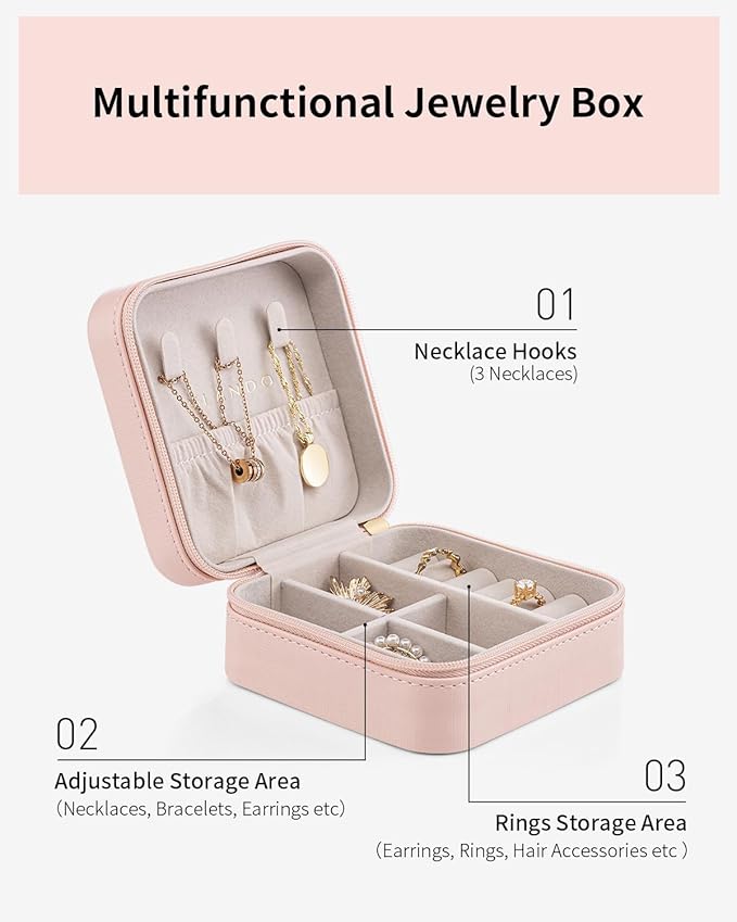 VLANDO Travel Jewelry Case - Teacher Appreciation Gifts for Women - Small Jewelry Travel Organizer Box Travel Essentials Gift for Teen Girl Women - Pink*6 pack
